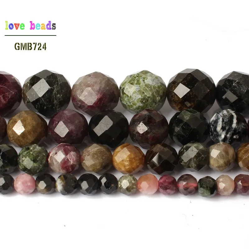AAA Natural Faceted Colorful Tourmaline Round Loose Beads for Jewelry Making 15inche/strand Diy Bracelet Necklace