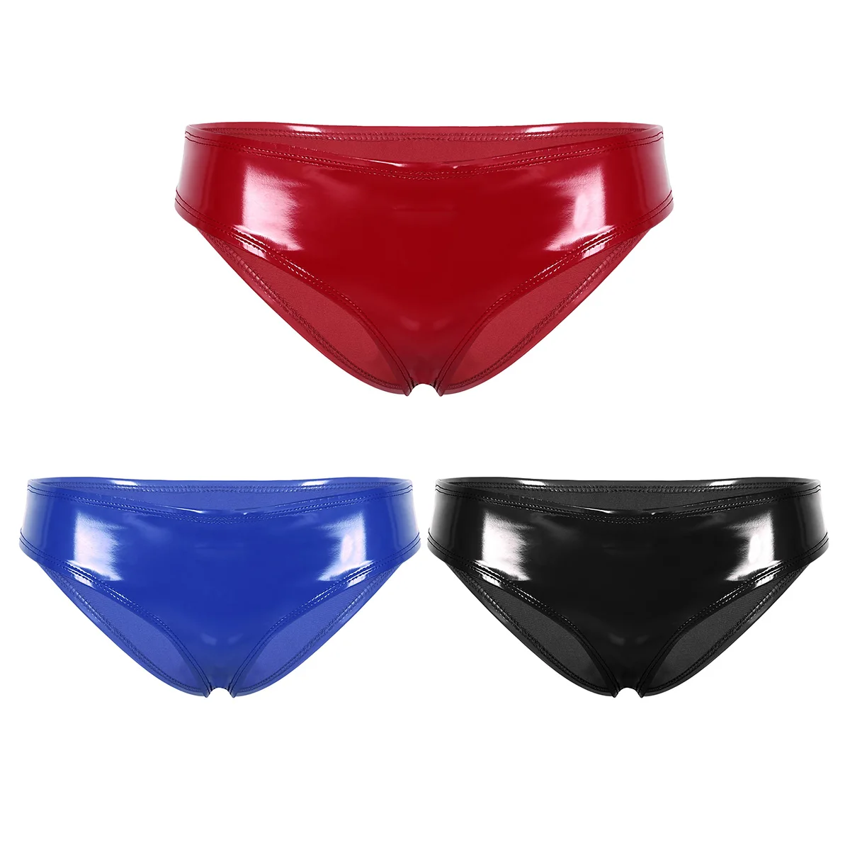 Fashion Female Girls Womens Lingerie Wet Look Patent Leather Low Rise High Cut Mini Bikini Briefs Thong Underwear Underpants