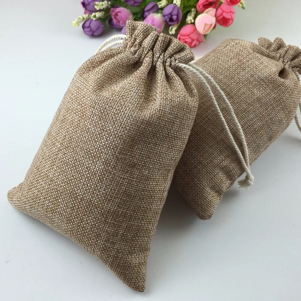 20*30cm 100pcs Vintage Style handmade Jute Sacks Drawstring gift bags for jewelry/wedding/christmas Packaging Linen pouch Bags