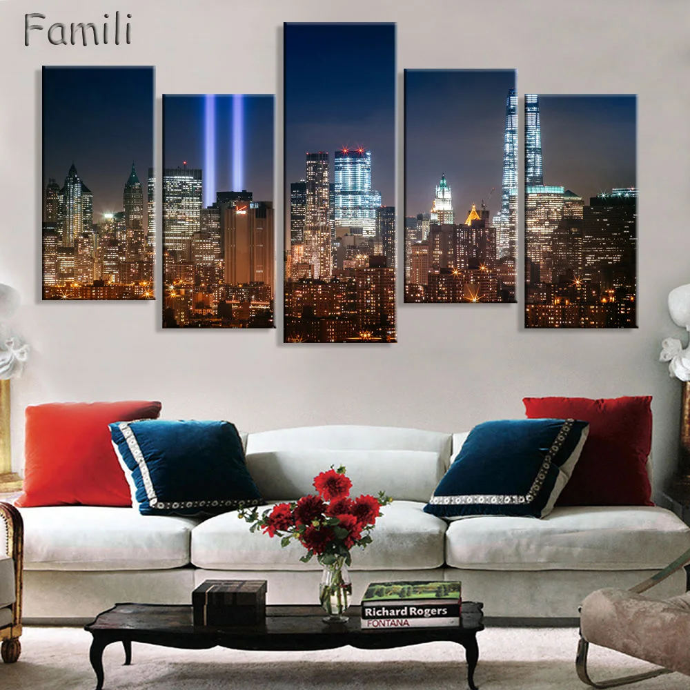 

5 pieces Large Modern city building picture New York canvas painting wall art pictures for living room home decoration