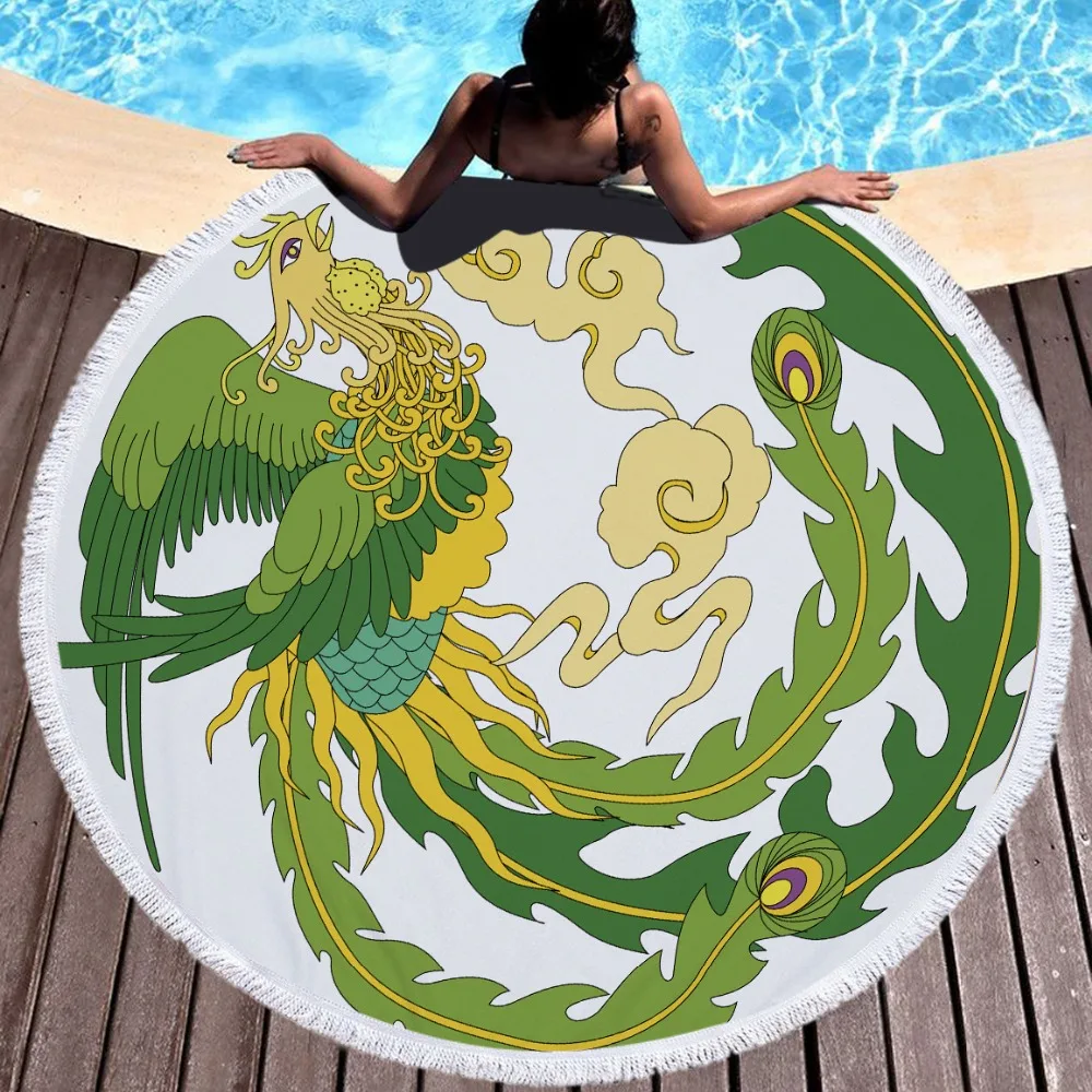 mylb  Round Beach Towel with Tassels 150cm Wall Tapestry Soft Microfiber Thick Terry Towel Yoga Mat Sport Tow