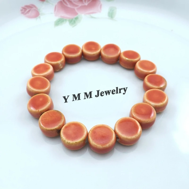 Fashion Orange Button Shape Beaded Bracelet China Ceramic Bracelet 12pcs/lot Wholesale