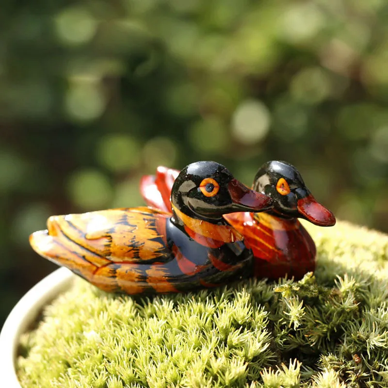 Holz Mandarinente Tier Miniatur Fee Garten Häuser Dekoration Mini Handwerk Micro Landschaftsbau Decor DIY Zubehör