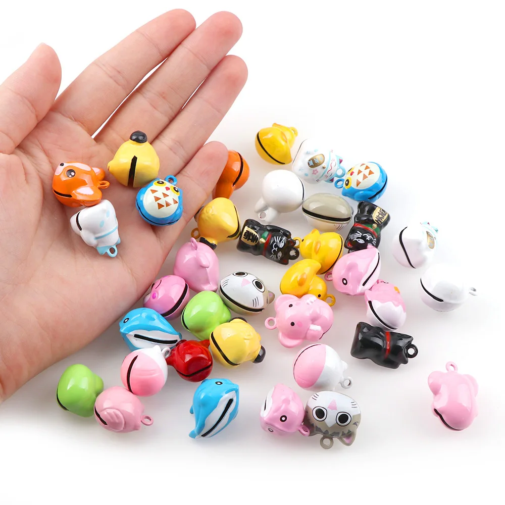 20Pcs Random Mix Color Mix Design Cute Animal Series  Jingle  Bells Pendant Handmade For Christmas Tree Decoration