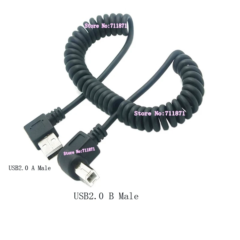 Elastic shrinkage USB2.0 Printer Cable Line 90 Degree Right Angle Double Bend A Male to B Male USB2 USB2.0 Printer Cable