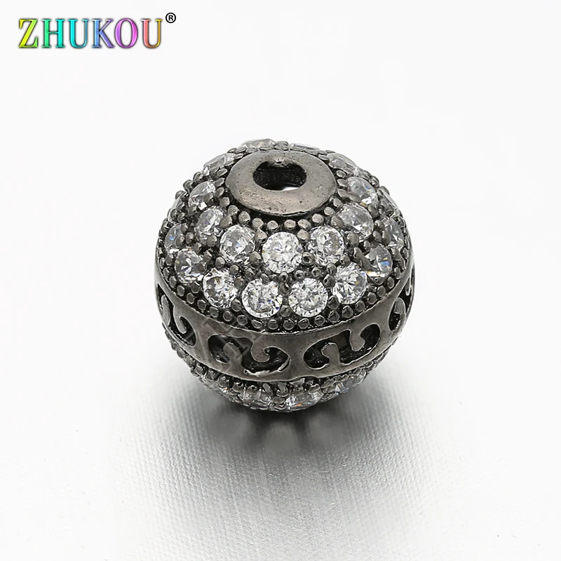 9mm Popular Brass Cubic Zirconia Hollow Spacer Beads DIY Necklace Pendant Jewelry Accessory Findings, Hole: 1mm, Model: VZ37