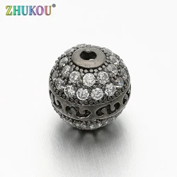 9mm Popular Brass Cubic Zirconia Hollow Spacer Beads DIY Necklace Pendant Jewelry Accessory Findings, Hole: 1mm, Model: VZ37