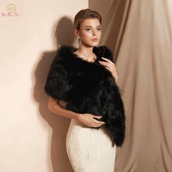 100% Real Pictures Black Party Evening Jacket Wrap Faux Fur Wedding Cape Winter Women Bolero Wrap Winter Shawl Stock