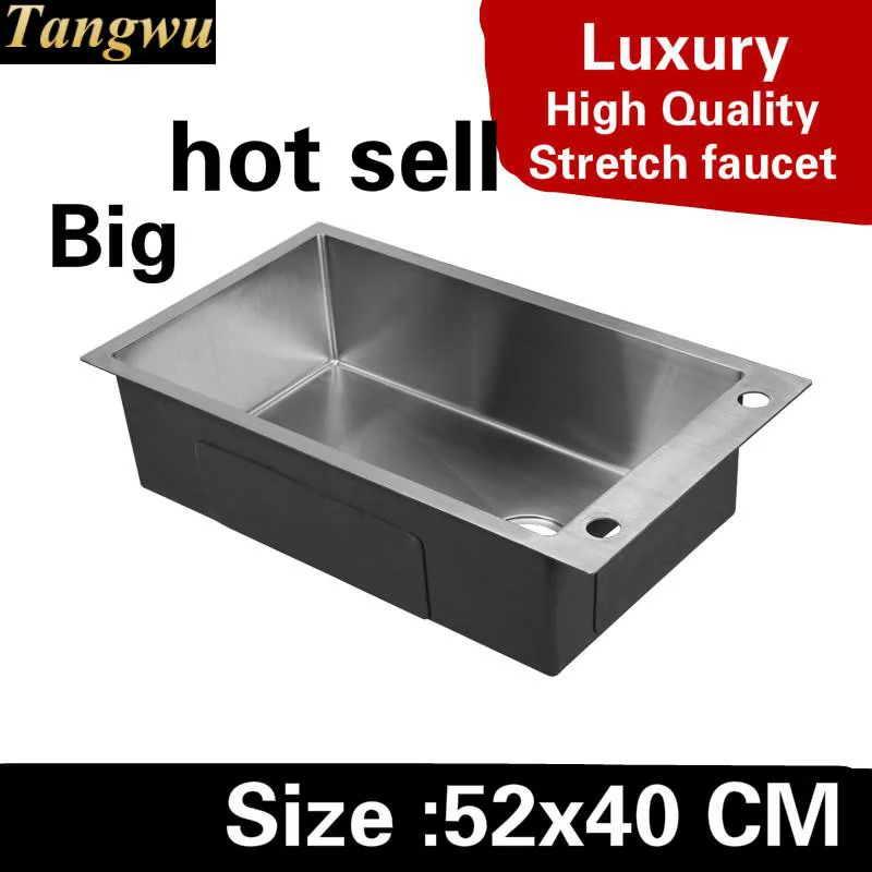 

Free shipping Apartment luxury kitchen manual sink single trough vogue stretch faucet 304 stainless steel big hot sell 52x40 CM