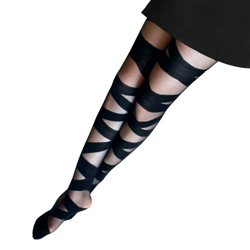 Hot Sale 1Pc Sexy Women Goth Rocker Cross Bandage Straps AccessoryPantyhose Tights Stockings Black Solid Lady Fashion Elasticity