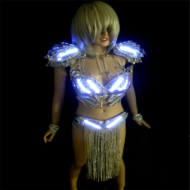 

CS001 Cosplay LED light danceballroom costumes sexy/bar singer dj dress/disco bra party catwalk wears colorful stage clothes