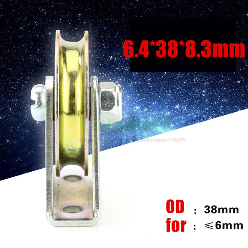 1pcs 6.4*38*8.3mm with triangular bracket/L bracket, U-grooved wheel, bearing wire rope pulley/crane/guide wheel, with base