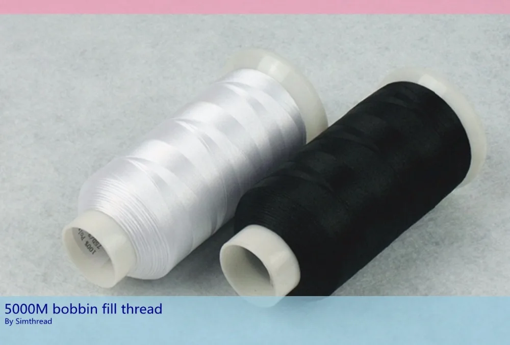 Polyester Machine Bobbin Fill Thread Pre-Wound Machine  Embroidery Thread 5000m 2 Spools White Black High Tenacity Super Sheen