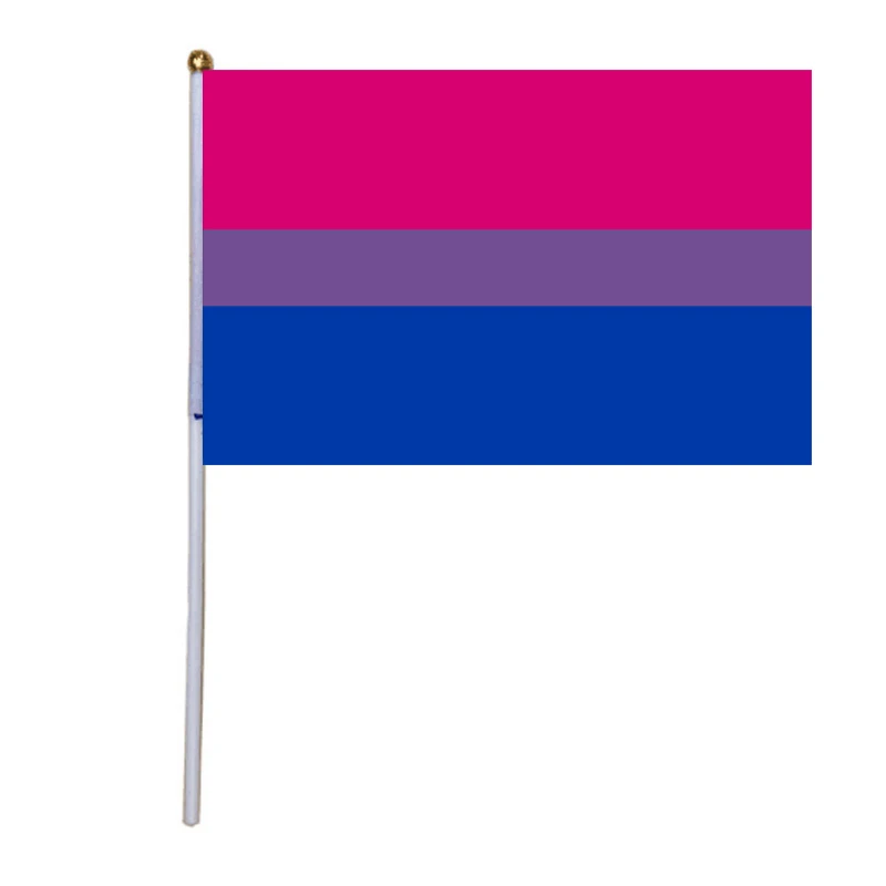 free  shipping  xvggdg  100pcs  14 * 21cm    Bisexual Pride Flag LGBT   hand flag Promotion  Bisexual Hand Waving  Flag