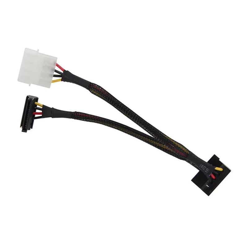 12inch Molex 4-pin Male to 2 x SATA Power 15-pin 90-Degree Splitter Cable w/Black Sleeved,ATX12V/5V & Hard Drive Disk HDD/SSD