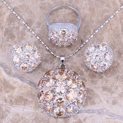 Brown Cubic Zirconia Silver Plated Jewelry Sets Earrings Pendant Ring Size 6 / 7 / 8 / 9 / 10 S0020