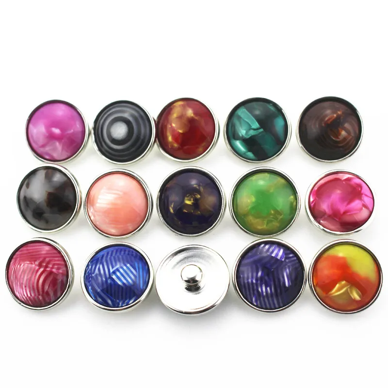 

Hot selling 20pcs Mix Color Resin Shell Natural Stone Snap Buttons 18mm Snap Ginger Snap Bracelet&Bangles DIY Snap Jewelry Charm