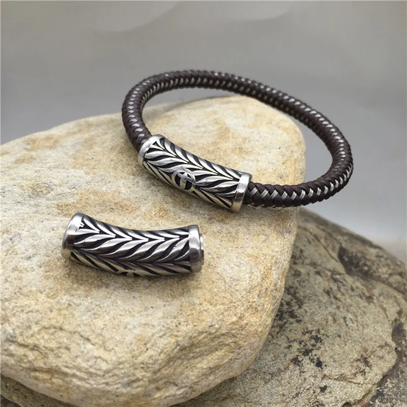 6mm 316l Stainless Steel Leaf Pattern Magnet Buckle Connectors Charms Fit Leather Bracelet Magnetic Clasp Jewelry Findings