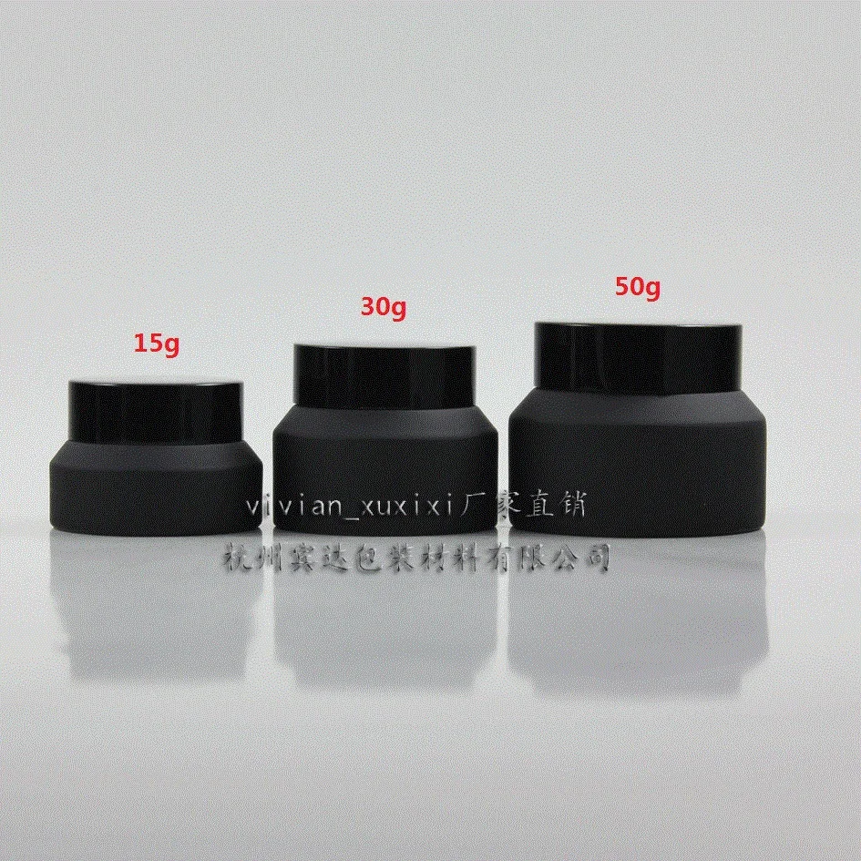 

30pcs empty 30g black frosted glass cream jar with black aluminum lid, glass black frost 30g cosmetic container for eye cream