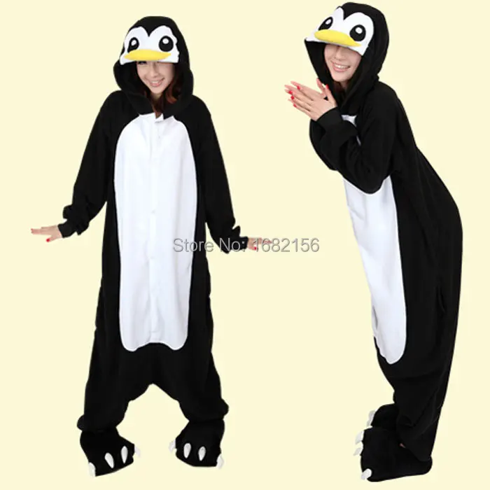 Kigurumi czarny pingwin piżama Party przebranie na karnawał flanelowe Onesies gra Cartoon Animal Sleepwear