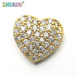 10*10mm Brass Cubic Zirconia Heart Charms Connectors, Heart, Mixed Color, Hole: 1mm, Model:VS225