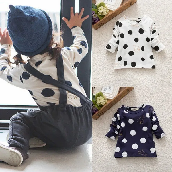 hot sell Kids Baby Girls Boys Unisex Polka Dots Long Sleeve Tops T-Shirt Cotton Basic Tees Clothing TS07