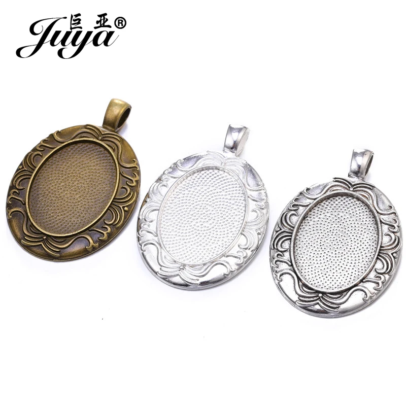 5pcs/lot 22x30mm Oval Pendant Blank Settings Cabochons Bases Bezel Trays Fit 22x30mm Cabochon Cameo DIY Necklace Jewelry Making