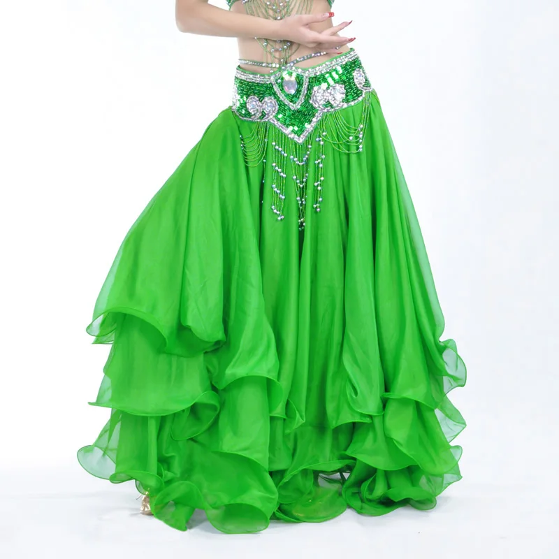 Belly Dance 12 Meters Large Skirt Three-tier Skirt Three-tier Chiffon Curling Belly Dance High-end Skirt  without Waist Belt