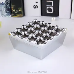 Hot Selling 16 Holes Decoration Alloy Metal Squre Silver Ashtray  With Lids For Smoker Gift For Friend