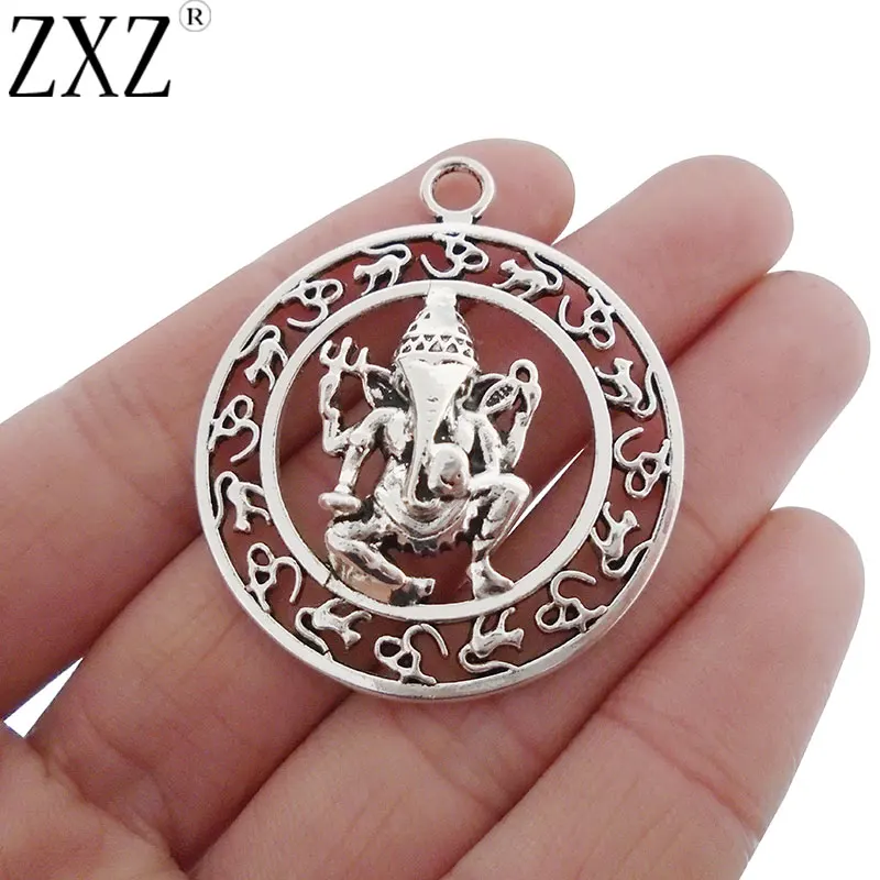 ZXZ 5pcs Large Ganesha Elephant God of Beginnings Charms Pendants for Necklace Jewelry Making 44x38mm