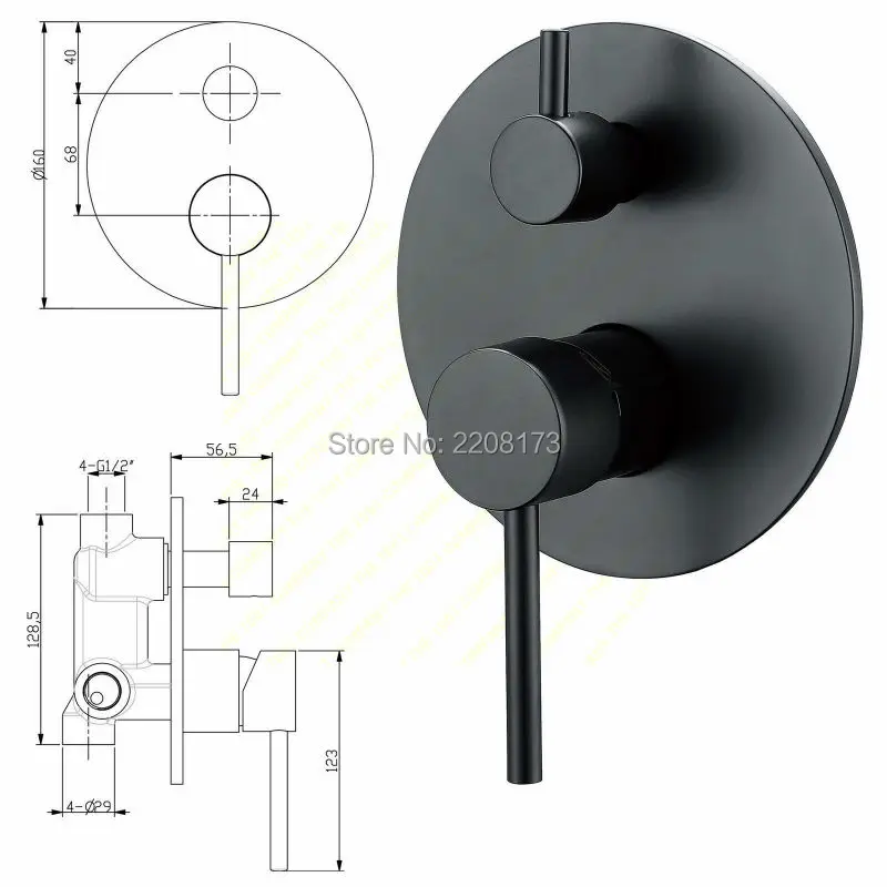 Smesiteli High Quality Matte Black Brass Shower Valve Concealed Shower System Control Round 1/2 '' IPS Connector Wall Bath Mixer