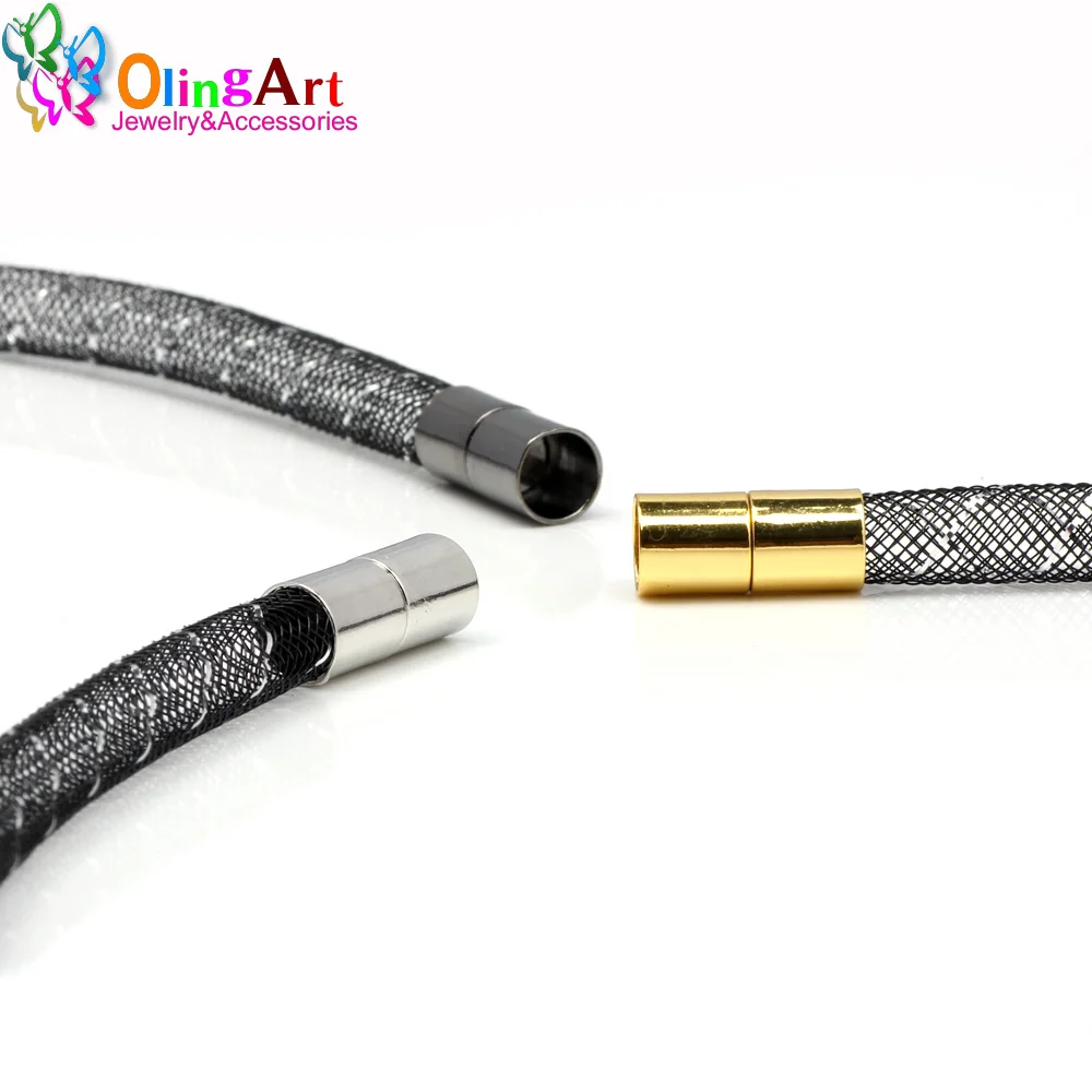 OlingArt 6pcs 7*20MM Strong Magnetic Clasps fits 6mm Round Leather Cord Bracelets Necklaces End Caps DIY Jewelry Making