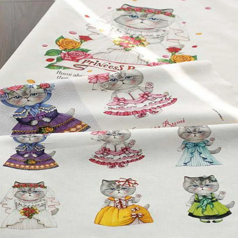 YY DIY!  lovely 135cm*38cm wedding cat cotton fabric, linen/cotton, zakka fabric,perfect for patchwork and crafts, rummi cat