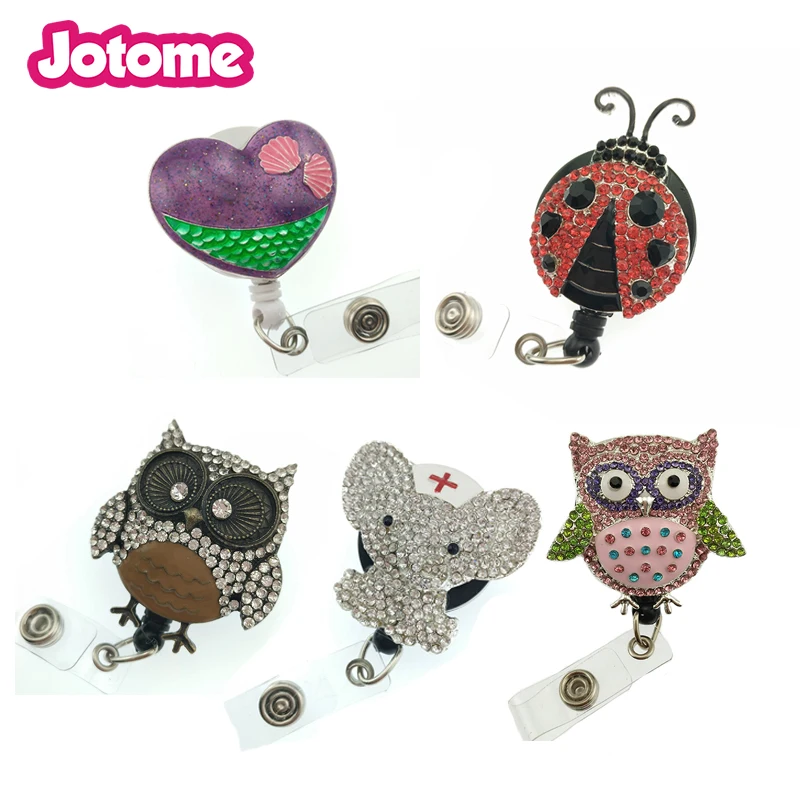 

Medical Enamel Rhinestone Owl Elephant Ladybug Retractable ID Badge Reel for Nurse Doctor Student Office Supplies