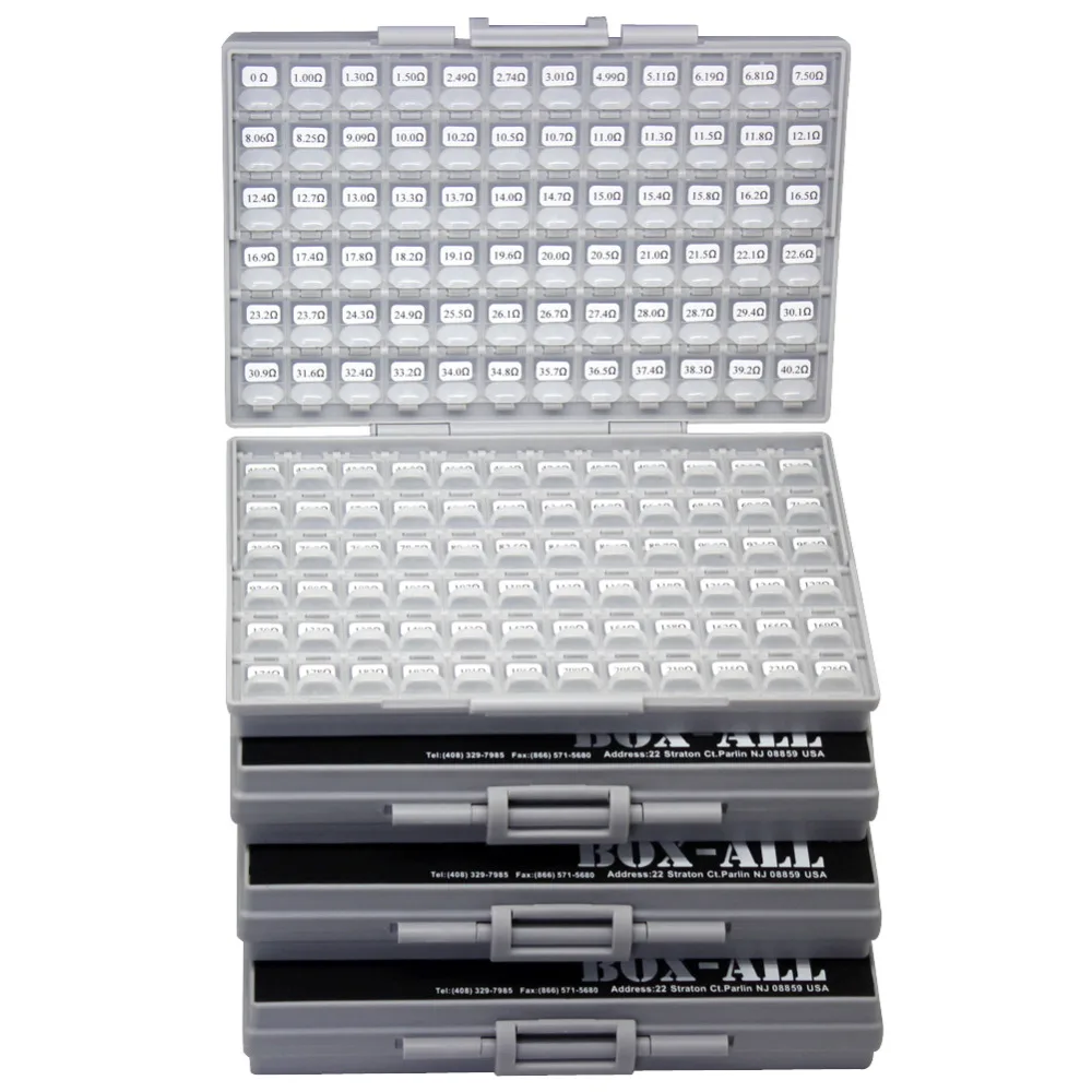 AideTek 1206 ตัวต้านทานชุดกล่อง E96 Series 1% RoHS 491 V x 100 pcs จัดจำหน่าย 4 กล่อง - พลาสติกทั้งหมด organizzation เก็บ R12E96100