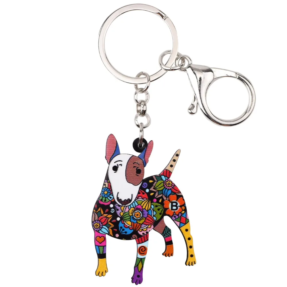 WEVENI Acrylic Original Bull Terrier Dog Key Chain Key Ring Bag Charm Man Car Pendant Statement Hot Trendy Jewelry For Women