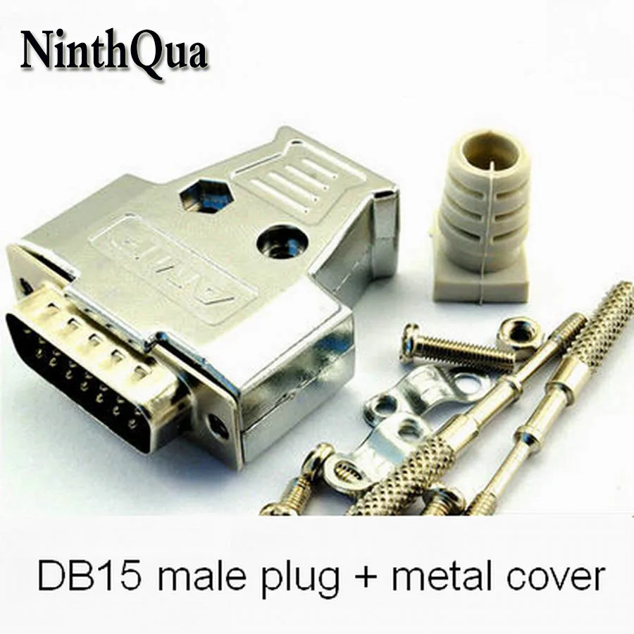 Sample 1set DB15 Male Female Plug with Metal Cover DB 15P Plugs Jack Adapter Connector 2 Rows Wire Solder Type