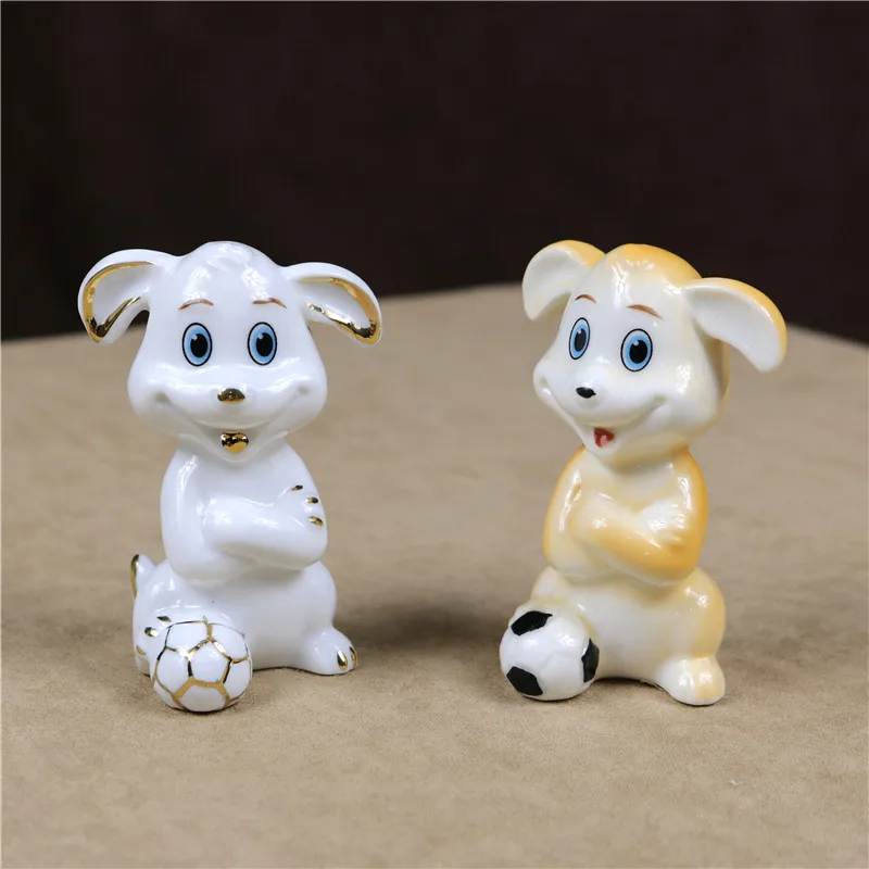 Funny Porcelain Football Player Dog Figurine Decor Ceramic Treasure Robber Dog Miniature Tourist Novelty Gift and Craft Ornament