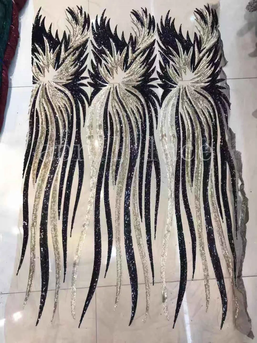 

new 2019 stock App001 # 5yards best quality black gold sequin tulle lace fabric for bridal wedding dress/evening dress