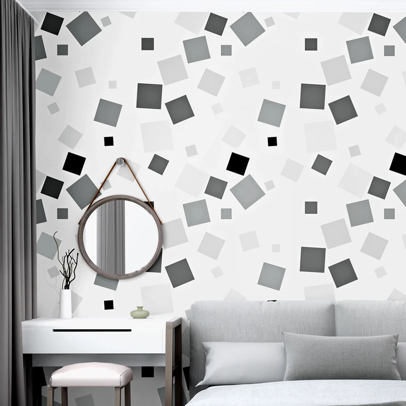 

Nordic Geometric 3D Wall Papers Abstract PVC Waterproof Black White Square Ins Wallpaper Roll for Living Room TV Background