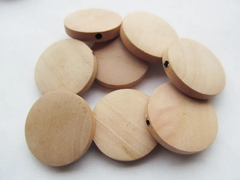 20pcs 25mm Unfinished Thick Flat Circle Round Discs Natural Wood Spacer Beads Pendant Charm Findings,Hole through,DIY Accessory