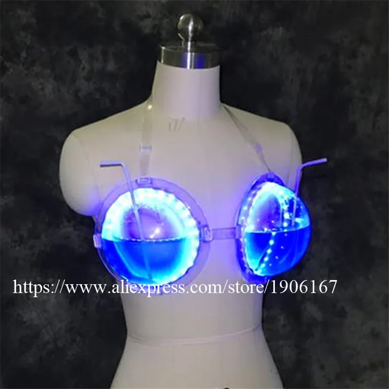 

LED Luminous Sexy Lady Bra Hotel Bar Nightclub Led RGB Cocktail Bra With Wine Prop Growing Light Up Suit Stage Party Clothes