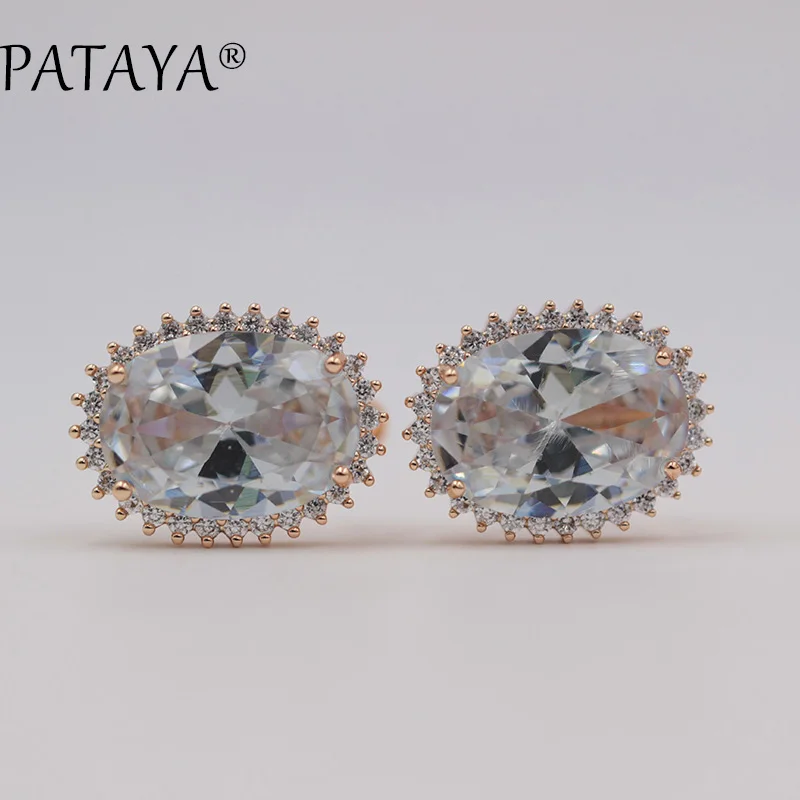 PATAYA Fashion Big Earrings 585 Rose Gold Color Natural Cubic Zirconia Earrings Women Luxury Wedding Jewelry Red Dangle Earrings