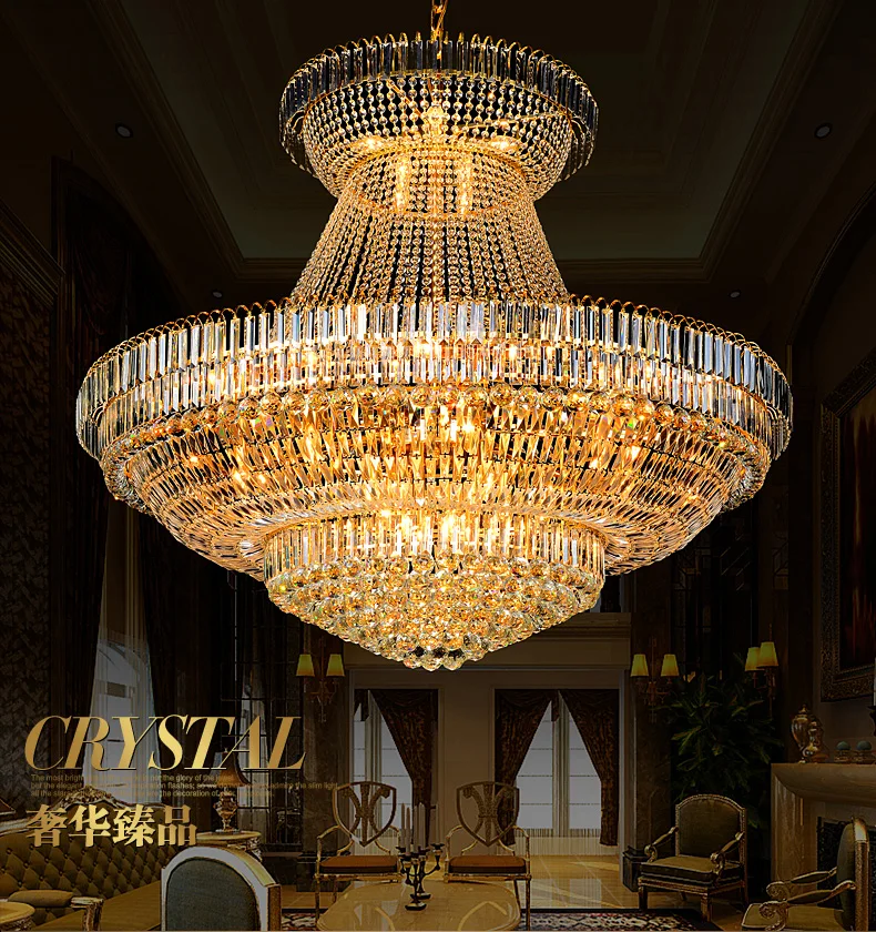 Modern Gold Crystal Chandeliers Lights Fixture American Big Round Luxury Chandelier Pendant Light Home Indoor Foyer Lighting