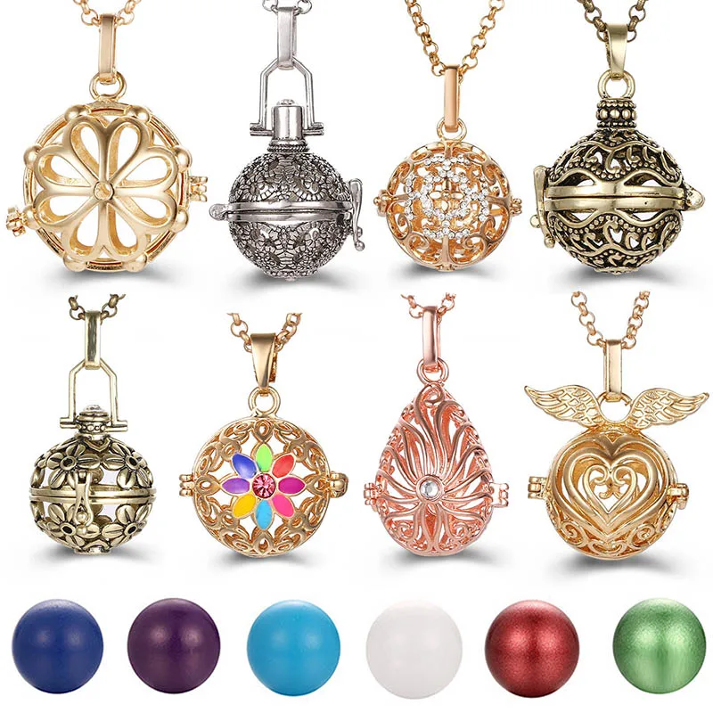 Image: Nouveau charme carillon du mexique ailes d'ange creuses collier Vintage bijoux boule de musique pendentif aromatique pour les femmes accessoires de mode d'été