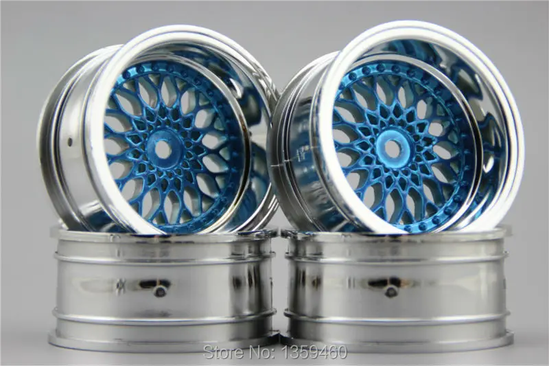 

4pcs 1/10 Touring&Drift Nylon Wheel Rim Y12CB(Chrome+Painting Blue) 3/6/9mm offset for 1:10 Touring&Drift Car 1/10 Rim 10040