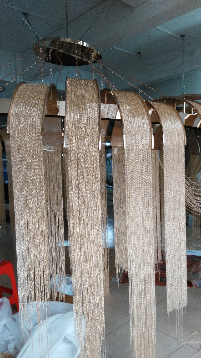 Baru Mewah Besar Rantai Rumbai Pendant Lamp LED Emas/Perak Disesuaikan Diameter 4.5 M Aluminium