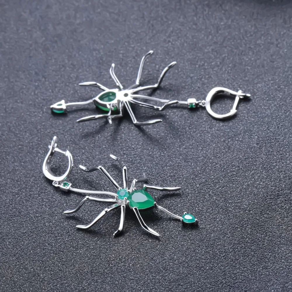 Gem's Ballet Natuurlijke Groene Agaat Edelsteen Oorbellen 925 Sterling Zilveren Statement Spider Drop Oorbellen Voor Vrouwen Fijne Sieraden