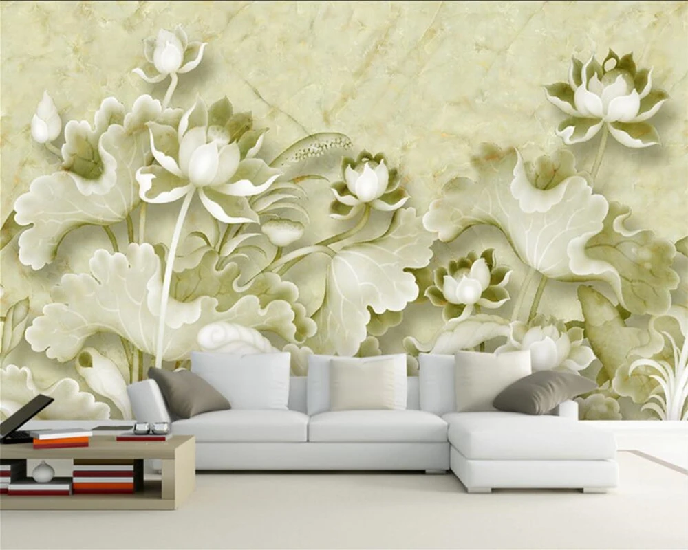 

Beibehang Custom Wallpaper House Decorative Mural Marble Relief Lotus TV Wall Background Wall mural 3d wallpaper papel de parede