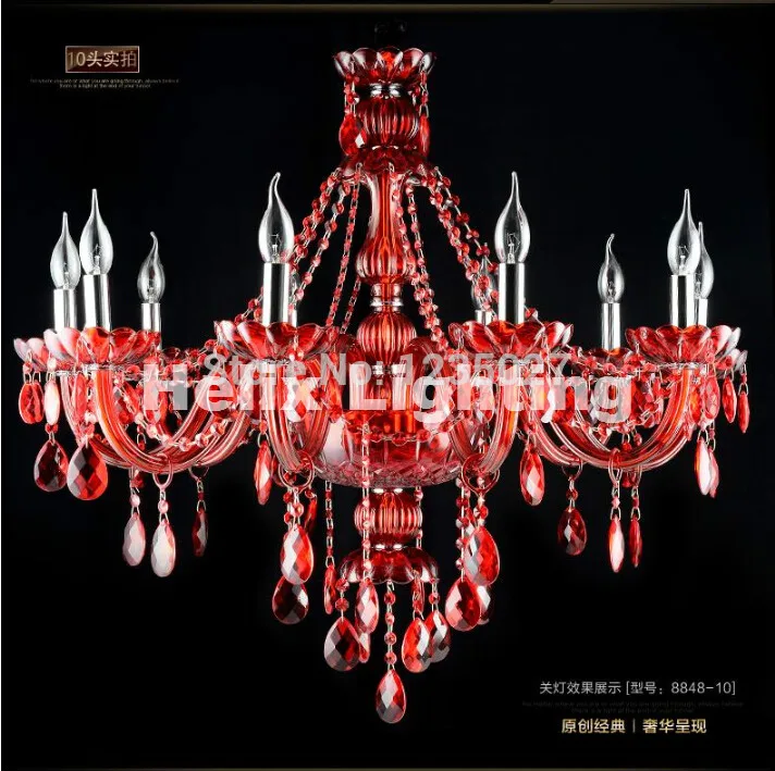 Free Shipping Factory Direct Selling RED crystal chandelier traditional glass arm 8L/8+4L/12+6L Crystal Chandelier Home Light